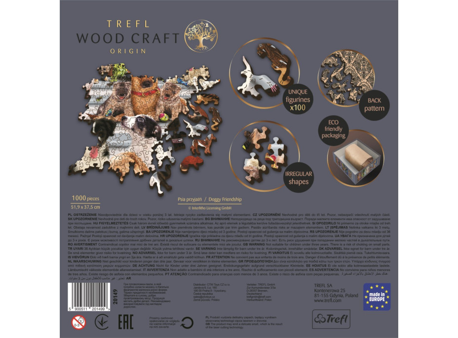 TREFL Wood Craft Origin puzzle Psí přátelství 1000 dílků