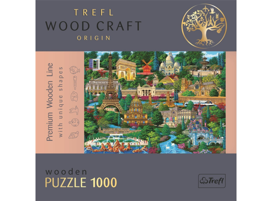 TREFL Wood Craft Origin puzzle Slavná místa Francie 1000 dílků