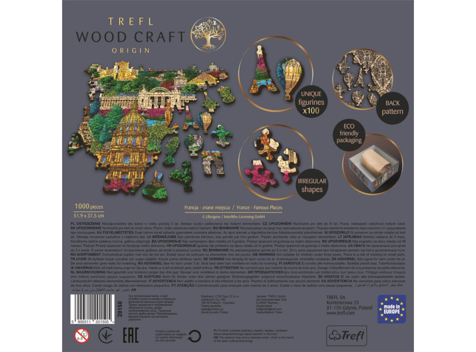 TREFL Wood Craft Origin puzzle Slavná místa Francie 1000 dílků