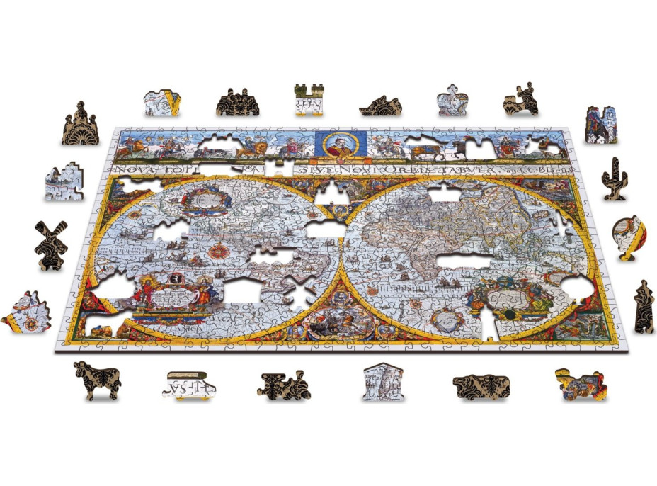 WOODEN CITY Dřevěné puzzle Antická mapa Nova Terrarum 2v1, 505 dílků EKO