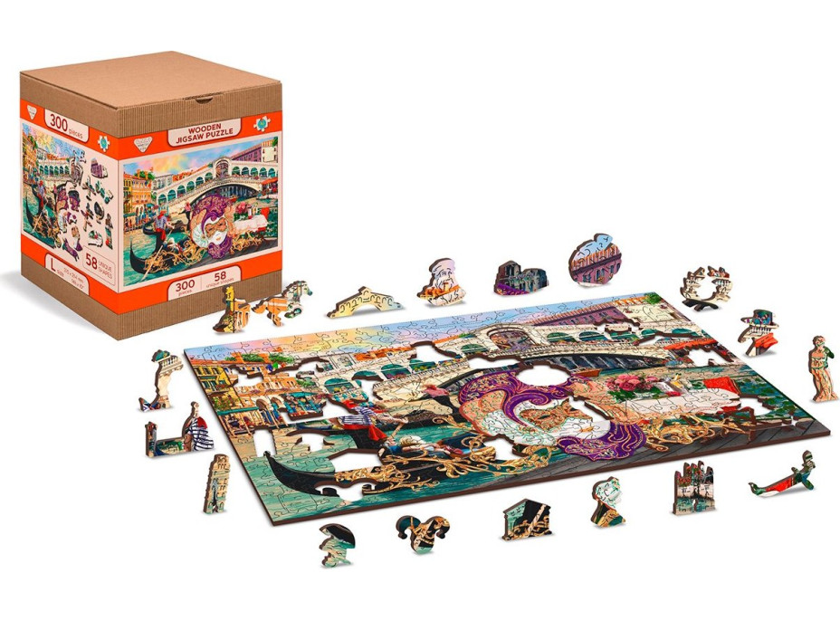 WOODEN CITY Dřevěné puzzle Benátský karneval 2v1, 300 dílků EKO