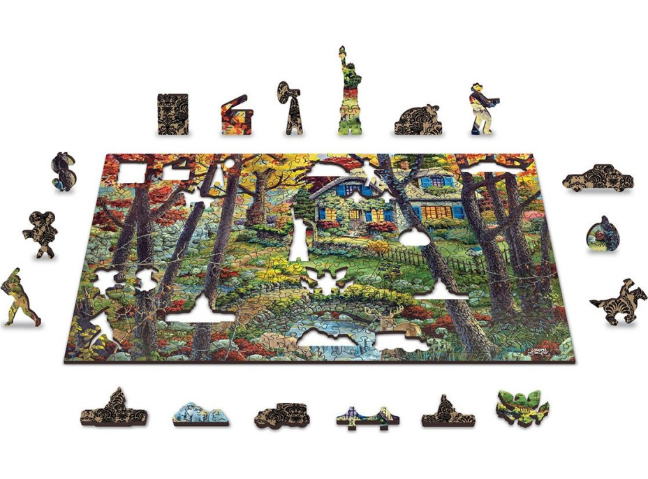 WOODEN CITY Dřevěné puzzle Chata v lese 2v1, 200 dílků EKO