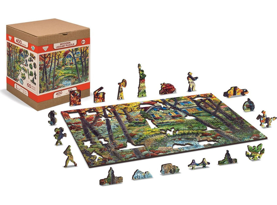 WOODEN CITY Dřevěné puzzle Chata v lese 2v1, 400 dílků EKO