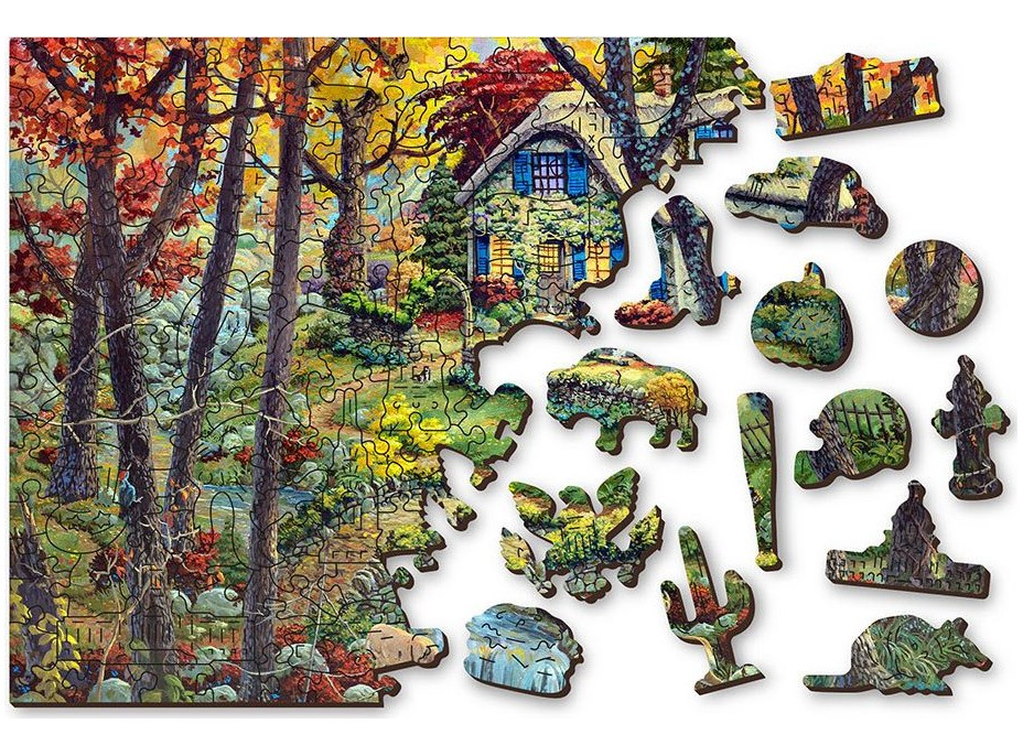 WOODEN CITY Dřevěné puzzle Chata v lese 2v1, 400 dílků EKO