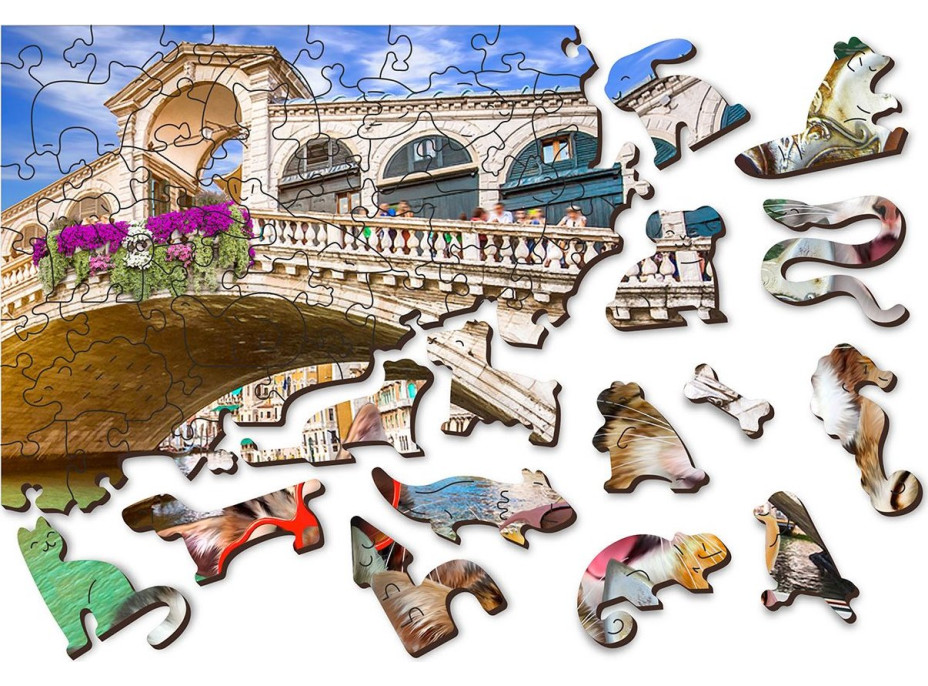 WOODEN CITY Dřevěné puzzle Koťata v Benátkách 2v1, 300 dílků EKO