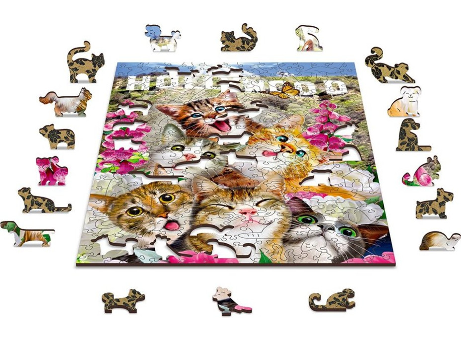 WOODEN CITY Dřevěné puzzle Koťata v Hollywoodu 2v1, 75 dílků EKO