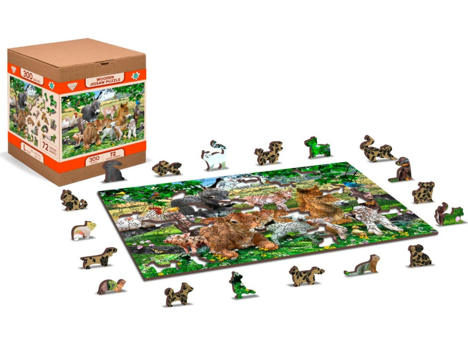 WOODEN CITY Dřevěné puzzle Školka na farmě 2v1, 75 dílků EKO