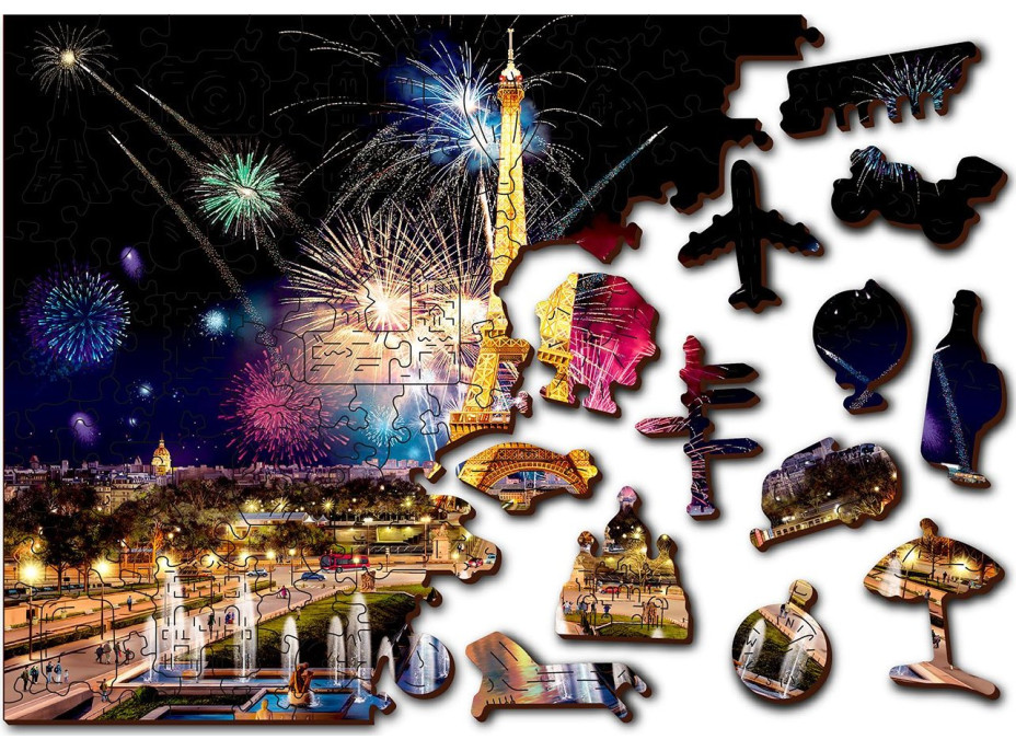 WOODEN CITY Dřevěné puzzle Noční Paříž 2v1, 300 dílků EKO