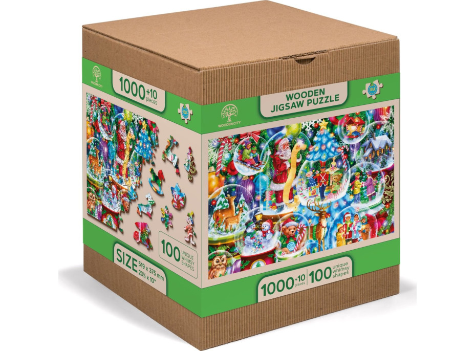 WOODEN CITY Dřevěné puzzle Vánoční sněžítka 2v1, 1010 dílků EKO