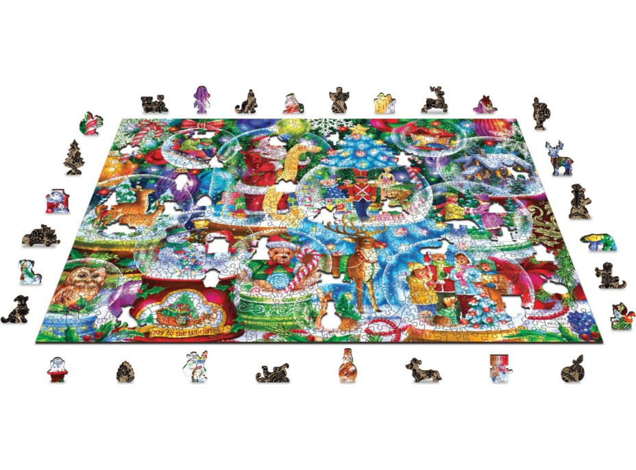 WOODEN CITY Dřevěné puzzle Vánoční sněžítka 2v1, 1010 dílků EKO