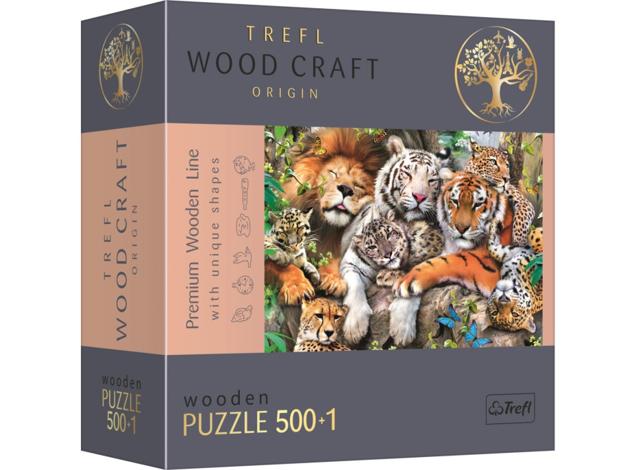 TREFL Wood Craft Origin puzzle Divoké kočky v džungli 501 dílků