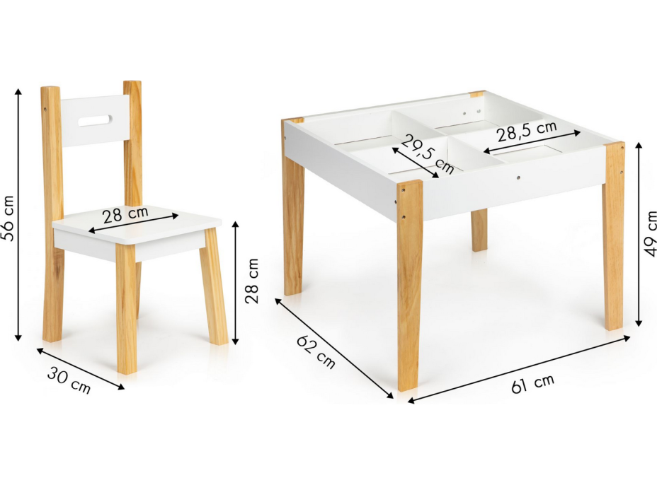 ECOTOYS Dětský dřevěný stůl s tabulí a dvěma židličkami
