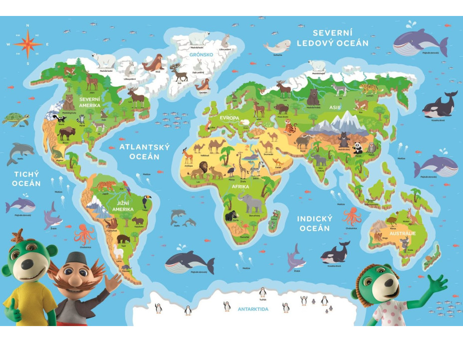 Puzzle Treflíci poznávají zvířátka světa 48 dílků