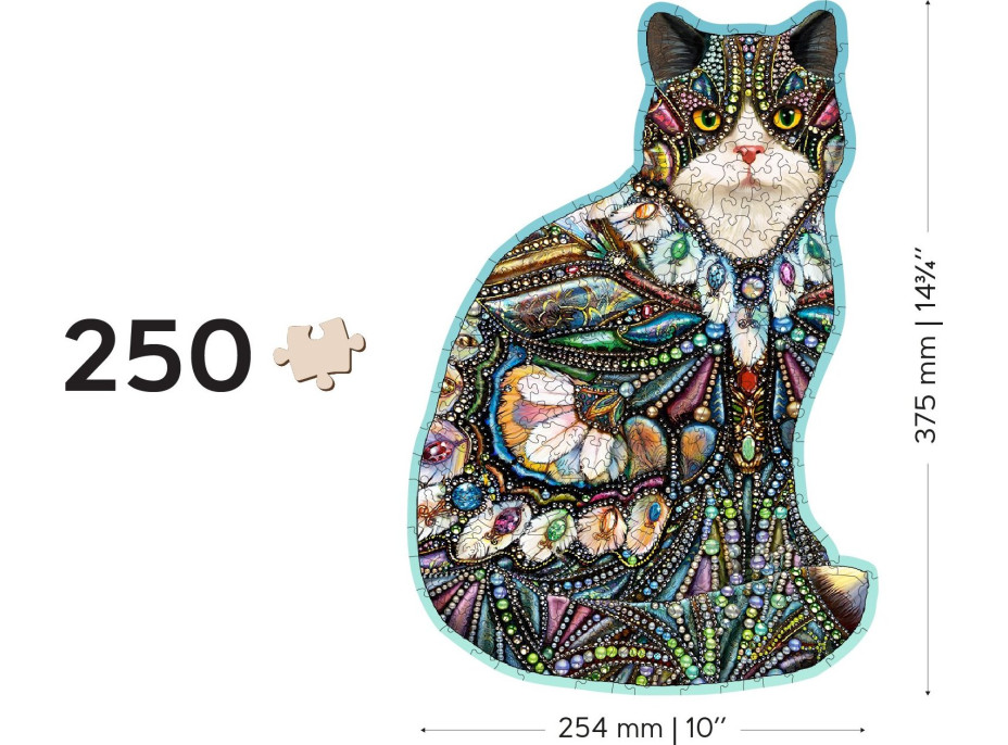 WOODEN CITY Dřevěné puzzle Kočka s drahokamy 250 dílků EKO