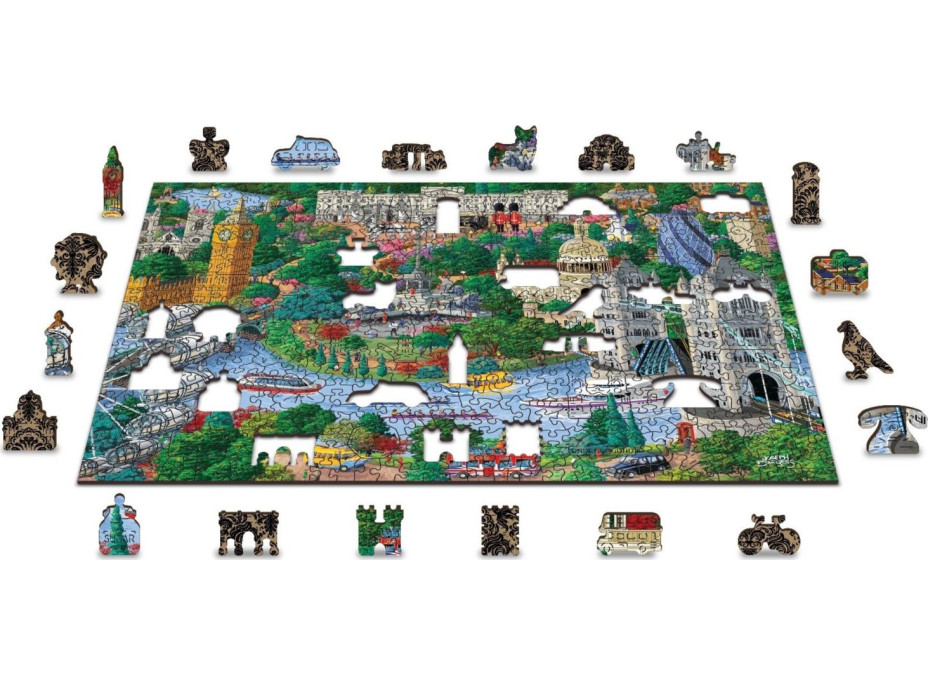 WOODEN CITY Dřevěné puzzle Londýnské památky 2v1, 505 dílků EKO