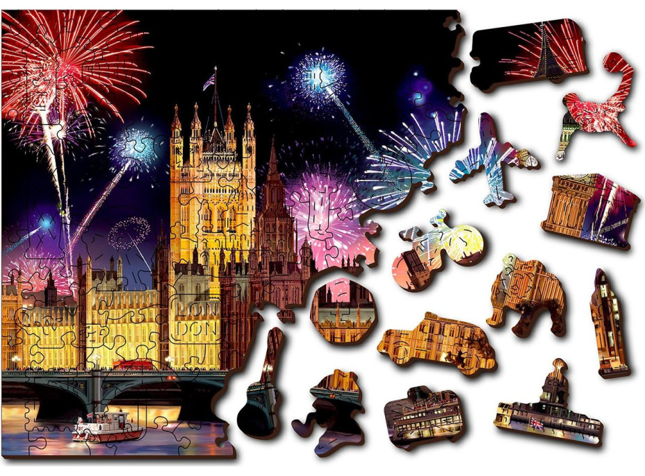 WOODEN CITY Dřevěné puzzle Noční Londýn 2v1, 300 dílků EKO