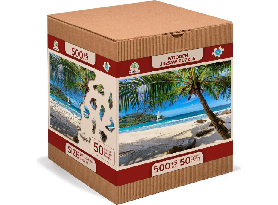 WOODEN CITY Dřevěné puzzle Pláž na Paradise Island, Karibské moře 2v1, 505 dílků EKO