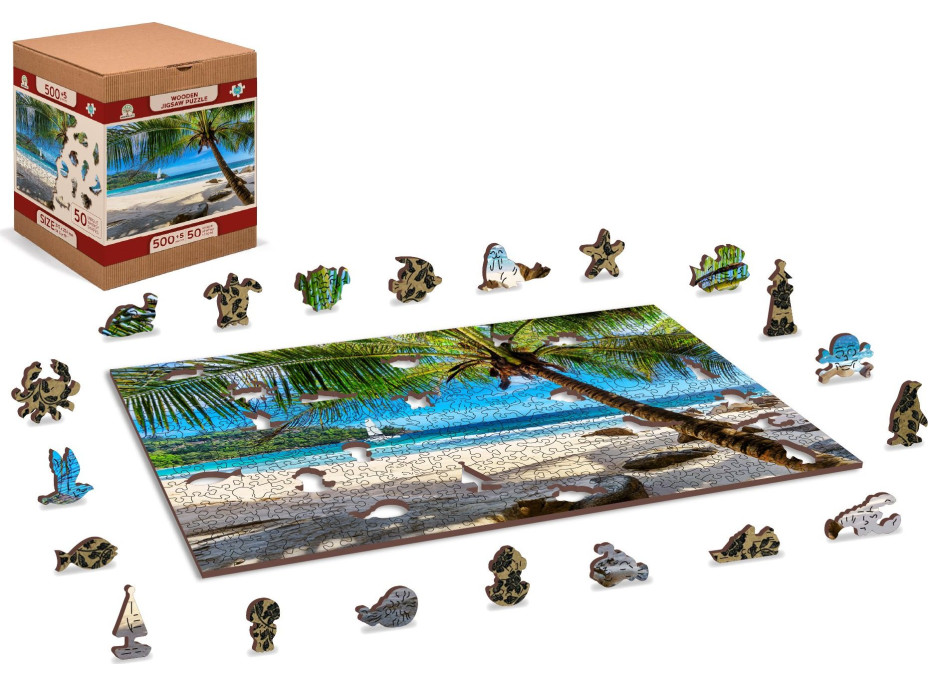 WOODEN CITY Dřevěné puzzle Pláž na Paradise Island, Karibské moře 2v1, 505 dílků EKO