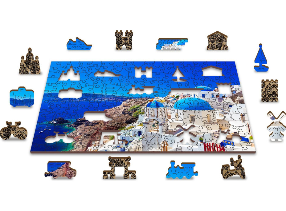 WOODEN CITY Dřevěné puzzle Santorini, Řecko 2v1, 200 dílků EKO