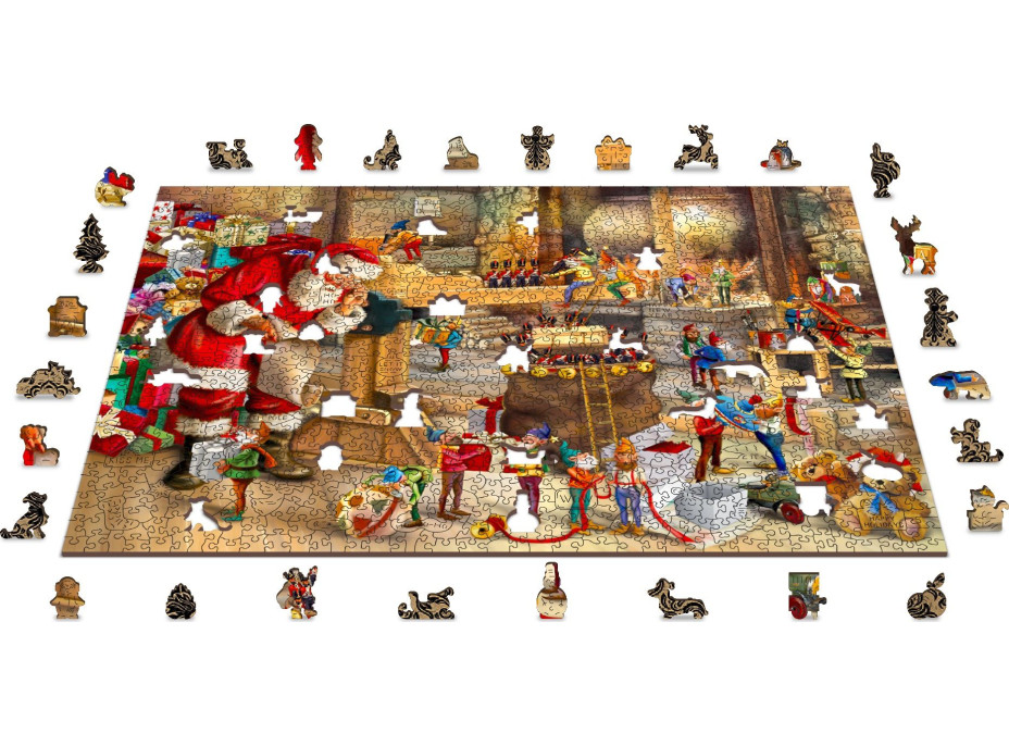 WOODEN CITY Dřevěné puzzle Santova dílna 2v1, 1010 dílků EKO