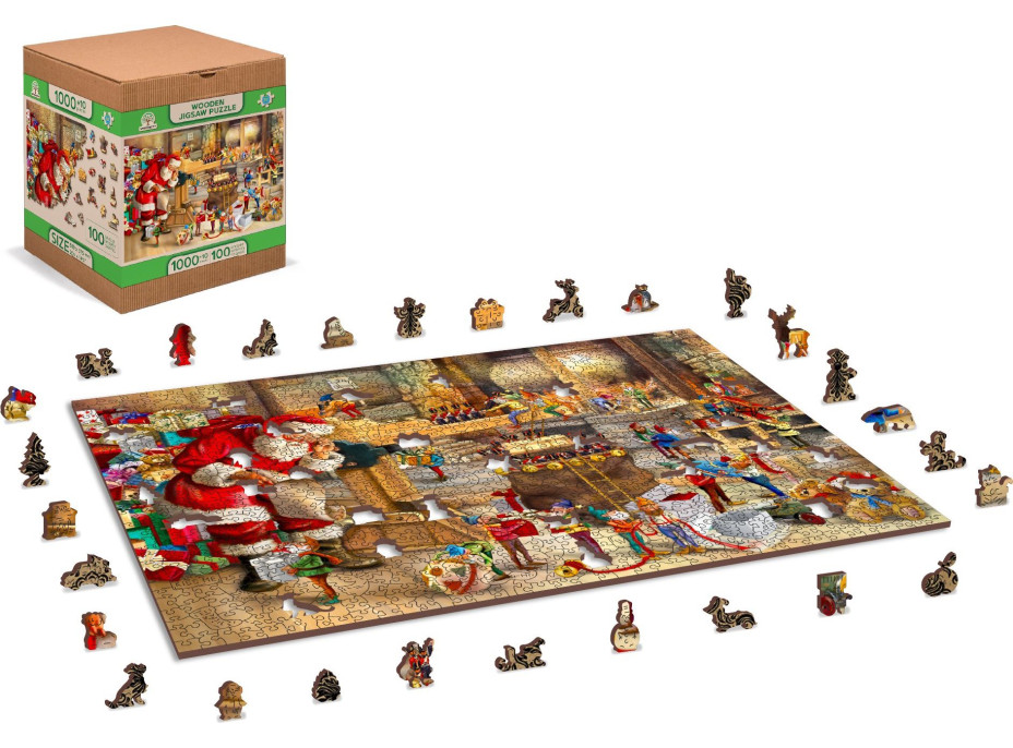 WOODEN CITY Dřevěné puzzle Santova dílna 2v1, 1010 dílků EKO