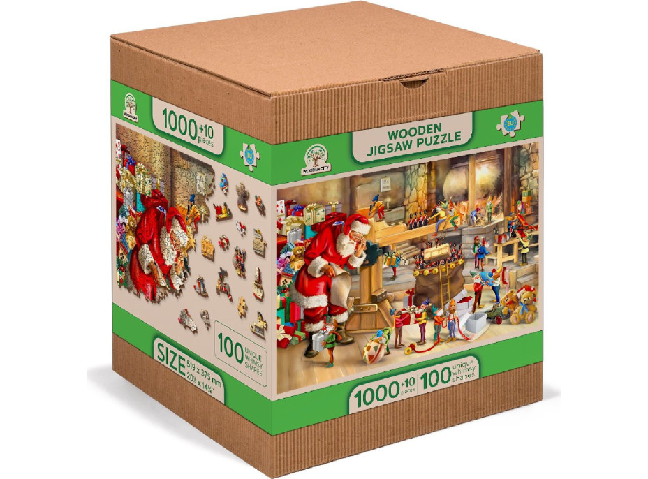 WOODEN CITY Dřevěné puzzle Santova dílna 2v1, 1010 dílků EKO