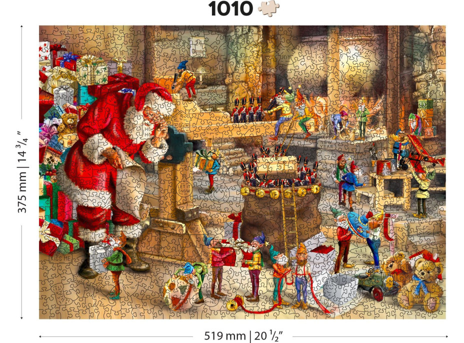 WOODEN CITY Dřevěné puzzle Santova dílna 2v1, 1010 dílků EKO