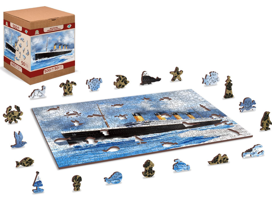 WOODEN CITY Dřevěné puzzle Titanic 2v1, 505 dílků EKO