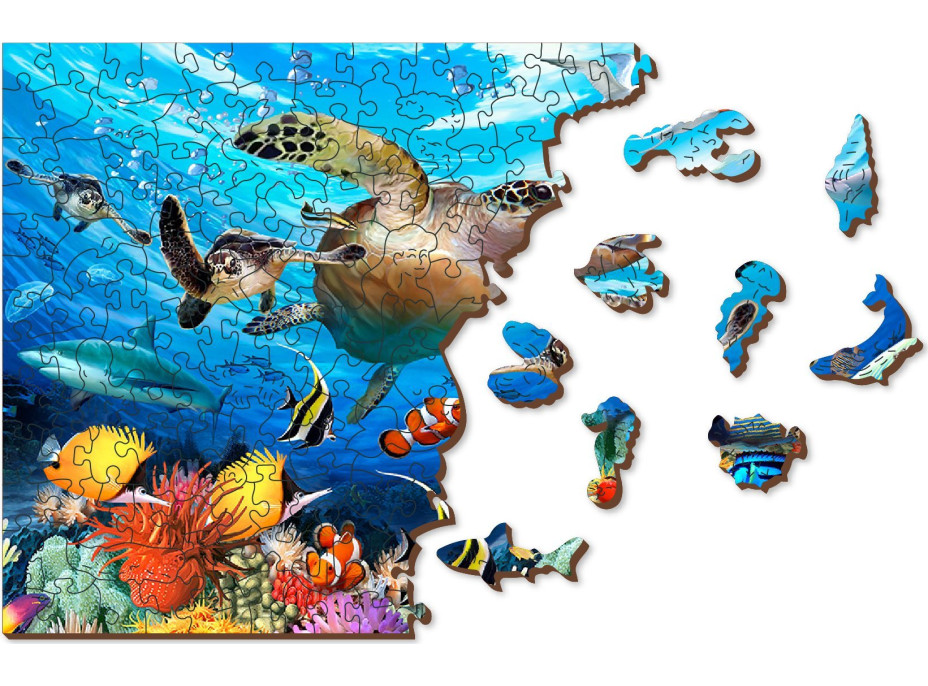 WOODEN CITY Dřevěné puzzle Život v oceánu 2v1, 505 dílků EKO