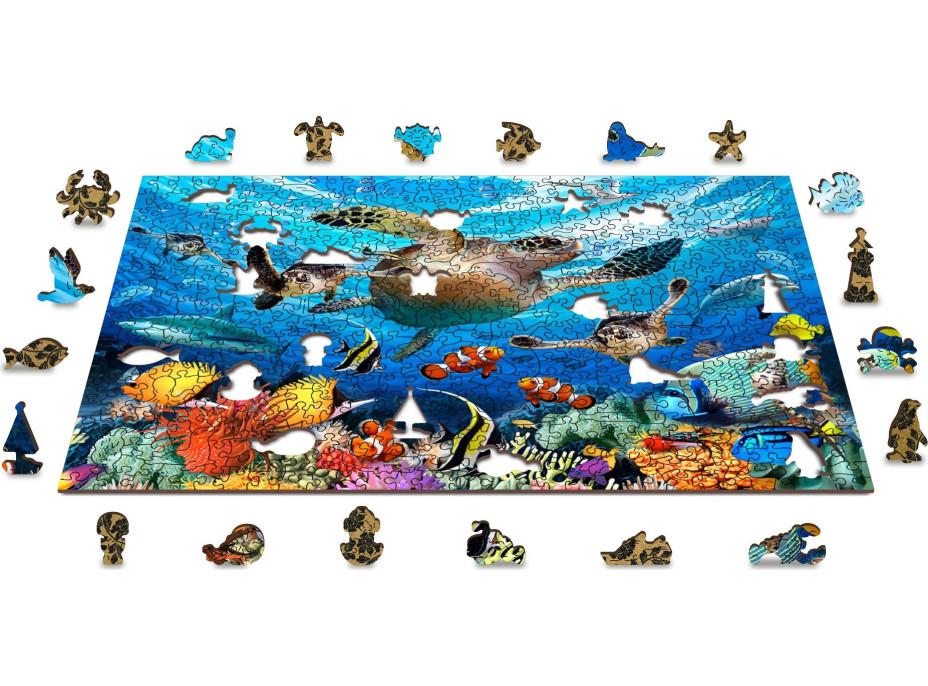WOODEN CITY Dřevěné puzzle Život v oceánu 2v1, 505 dílků EKO