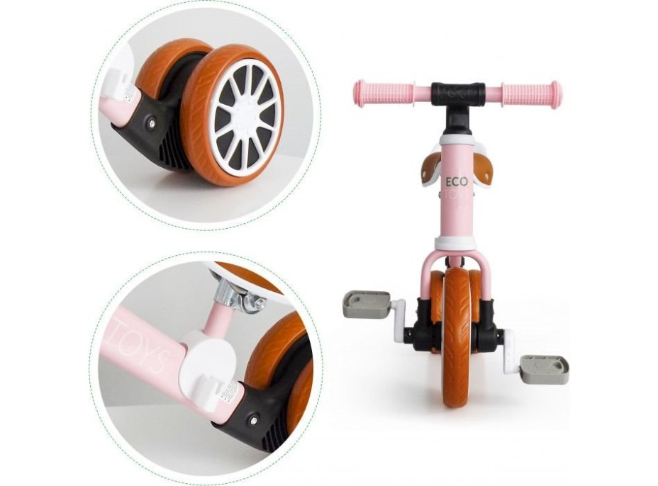 ECOTOYS Odrážedlo s odnímatelnými pedály růžové