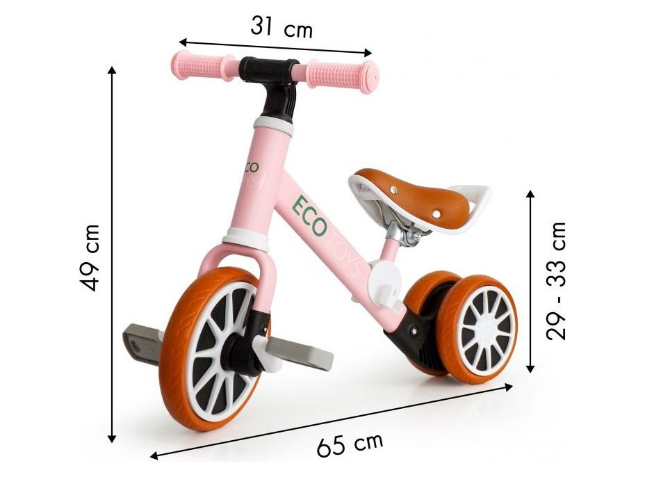 ECOTOYS Odrážedlo s odnímatelnými pedály růžové