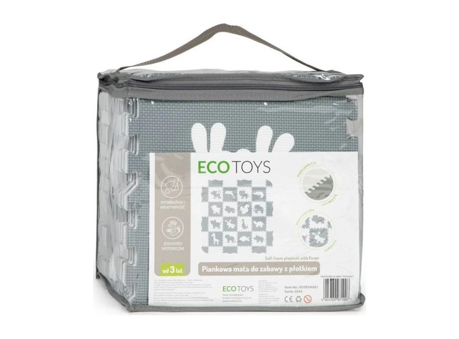 ECOTOYS Pěnové puzzle Zvířata šedá-bílá SX s okraji