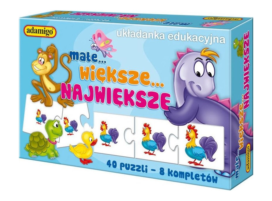 ADAMIGO Vzdělávací puzzle Zvířátka - malé, větší, největší 8x5 dílků