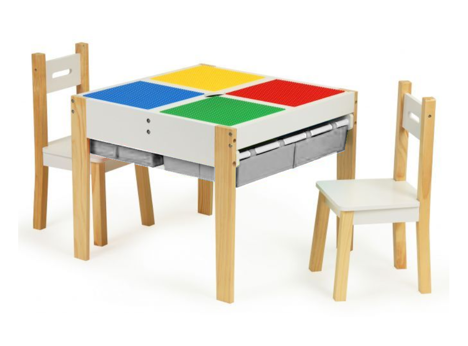 ECOTOYS Dětský dřevěný stůl s hrací deskou a dvěma židličkami