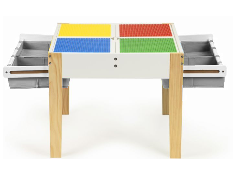 ECOTOYS Dětský dřevěný stůl s hrací deskou a dvěma židličkami