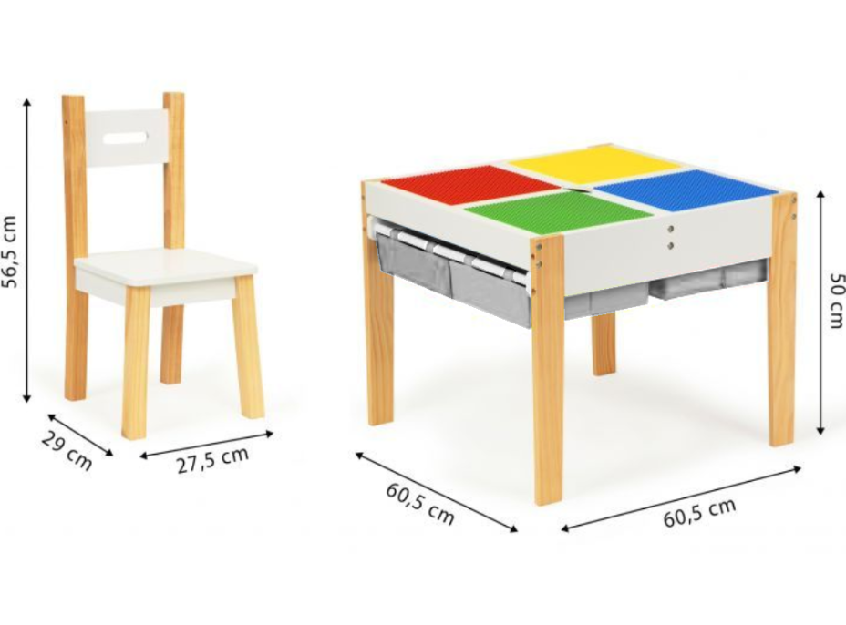ECOTOYS Dětský dřevěný stůl s hrací deskou a dvěma židličkami