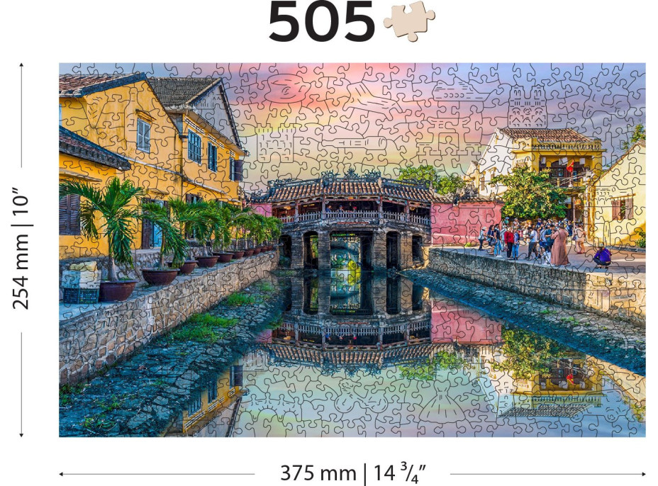 WOODEN CITY Dřevěné puzzle Japonský most ve městě Hoi An, Vietnam 2v1, 505 dílků EKO