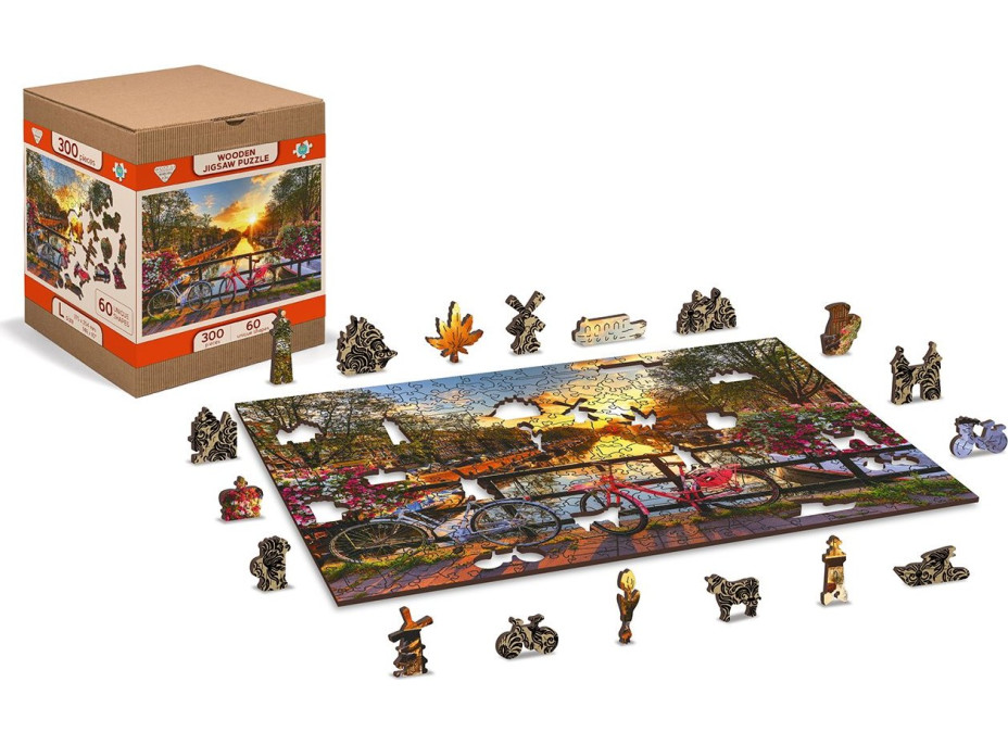 WOODEN CITY Dřevěné puzzle Kola v Amsterdamu 2v1, 75 dílků EKO