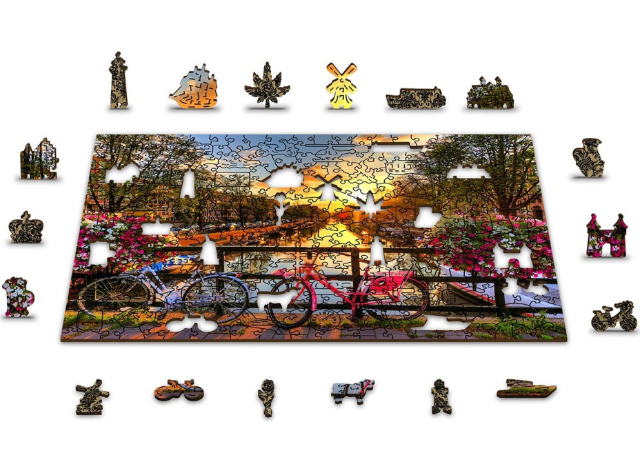 WOODEN CITY Dřevěné puzzle Kola v Amsterdamu 2v1, 75 dílků EKO