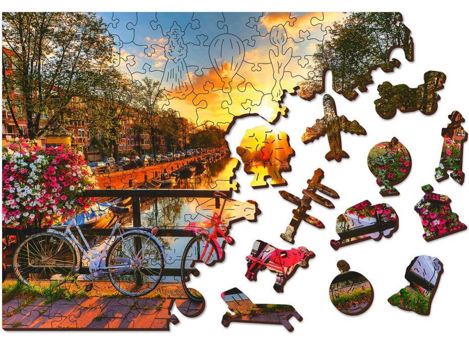 WOODEN CITY Dřevěné puzzle Kola v Amsterdamu 2v1, 75 dílků EKO
