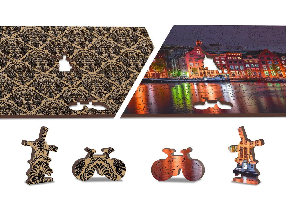 WOODEN CITY Dřevěné puzzle Noční Amsterdam 2v1, 75 dílků EKO