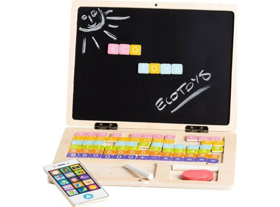 ECOTOYS Dřevěný notebook s magnetickým monitorem