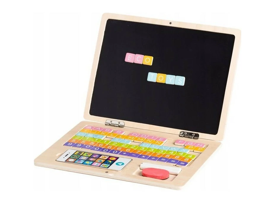 ECOTOYS Dřevěný notebook s magnetickým monitorem