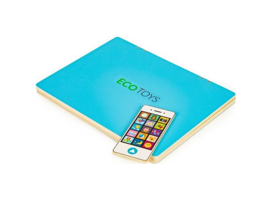 ECOTOYS Dřevěný notebook s magnetickým monitorem - modrý