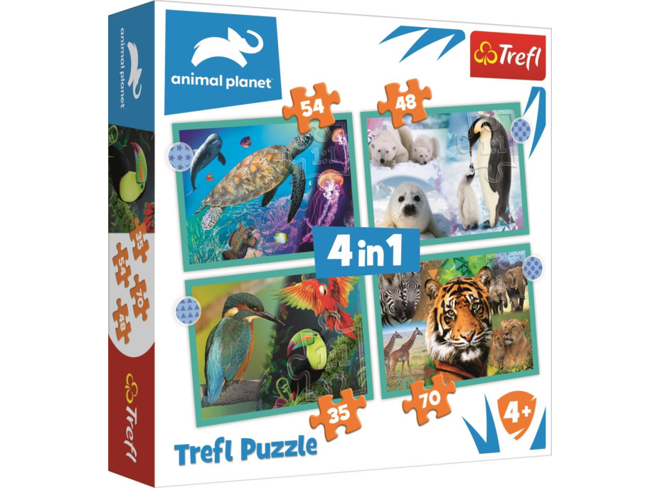 TREFL Puzzle Animal Planet: Záhadný svět zvířat 4v1 (35,48,54,70 dílků)