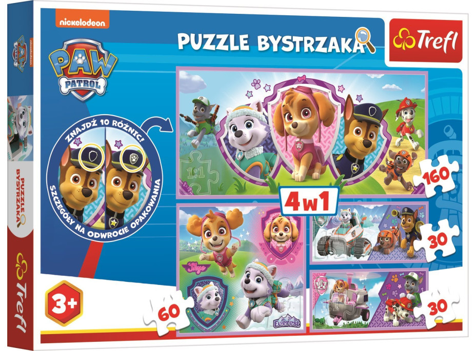 TREFL Puzzle s hledáním rozdílů Tlapková patrola 4v1 (30,30,60,160 dílků)