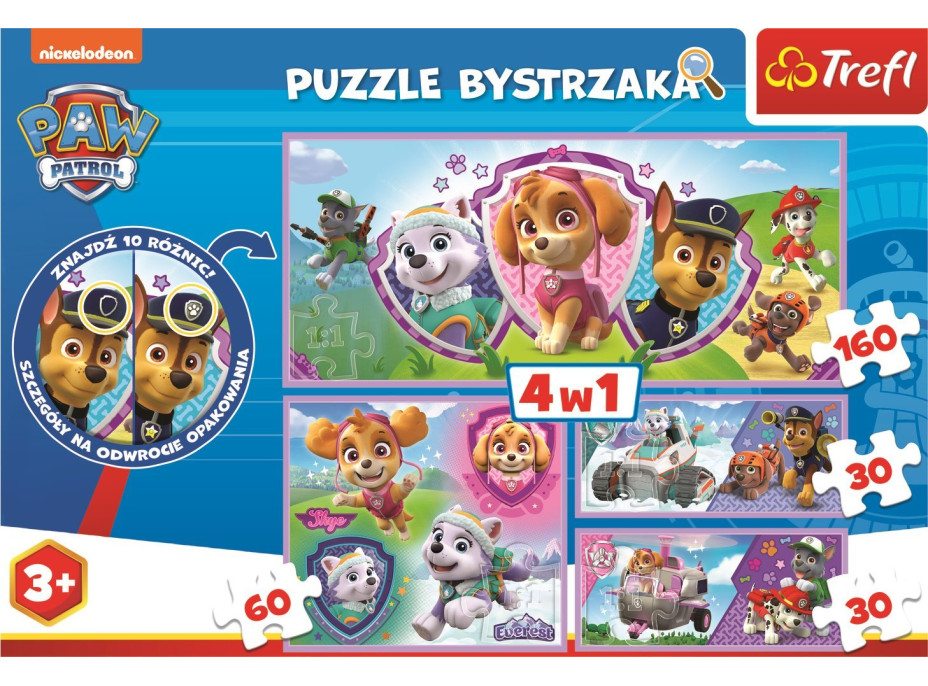 TREFL Puzzle s hledáním rozdílů Tlapková patrola 4v1 (30,30,60,160 dílků)