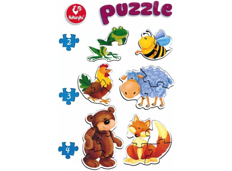 KUKURYKU Baby puzzle Zvířátka 6v1 (2-4 dílky)