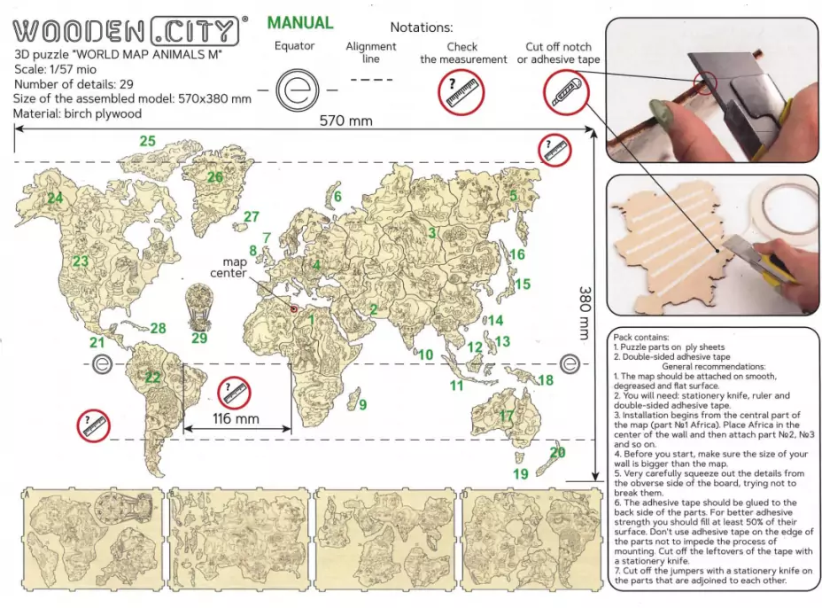 WOODEN CITY Dřevěná mapa se zvířátky velikost M (57x38cm)